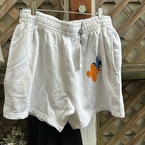 ELEVENPARIS WHITE Cotton shorts Size Medium NWT. Soft, terry, Fluer de Lys print